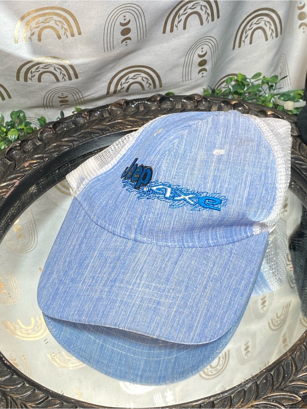 Jeep Light Blue and White Mesh Cap with Blue Axe Embroidery